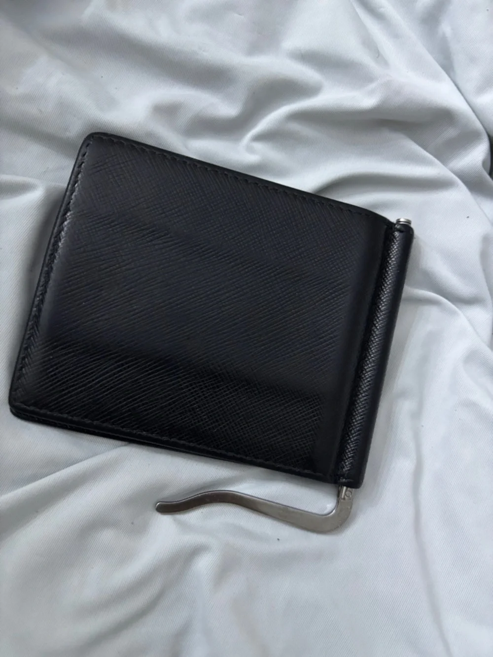 Authentic Prada Black Saffiano Leather Money Clip Card Holder